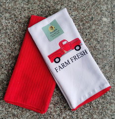 Farm Fresh Red Truck Kitchen Towel 2-Piece Set (Bulk Case of 48 Sets, 96 Total Towels), 16x24, Red, Grey and Black