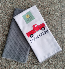 Farm Fresh Red Truck Kitchen Towel 2-Piece Set (Bulk Case of 48 Sets, 96 Total Towels), 16x24, Red, Grey and Black