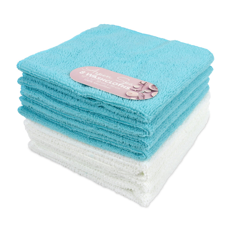 Hotel Spa 8-Piece Washcloth Sets, Mixed Assortment, Microfiber, 6 Colors with White, 12x12 in., Buy a Case of 288 Washcloths, 36 Sets of 8