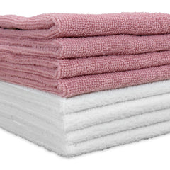 Hotel Spa 8-Piece Washcloth Sets, Mixed Assortment, Microfiber, 6 Colors with White, 12x12 in., Buy a Case of 288 Washcloths, 36 Sets of 8