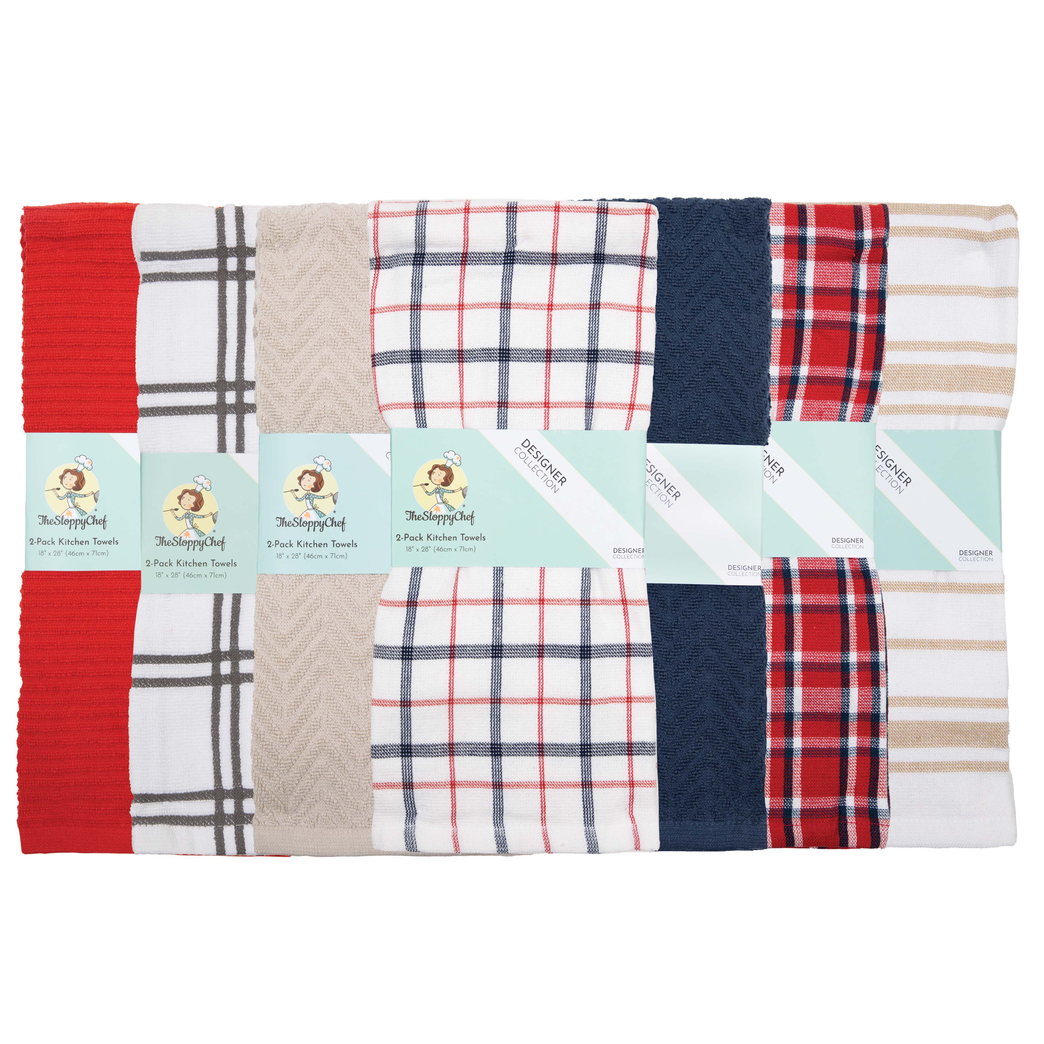 Sloppy Chef Designer Americana Kitchen Towel 2-Piece Sets (Bulk Case of 48 Sets), Cotton, 18x28 in., Assorted Colors and Patterns