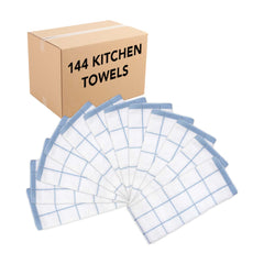 Bulk Case of 144 Windowpane Stripe Kitchen Towels, Cotton, 15 x 25 in., Six Stripe Colors