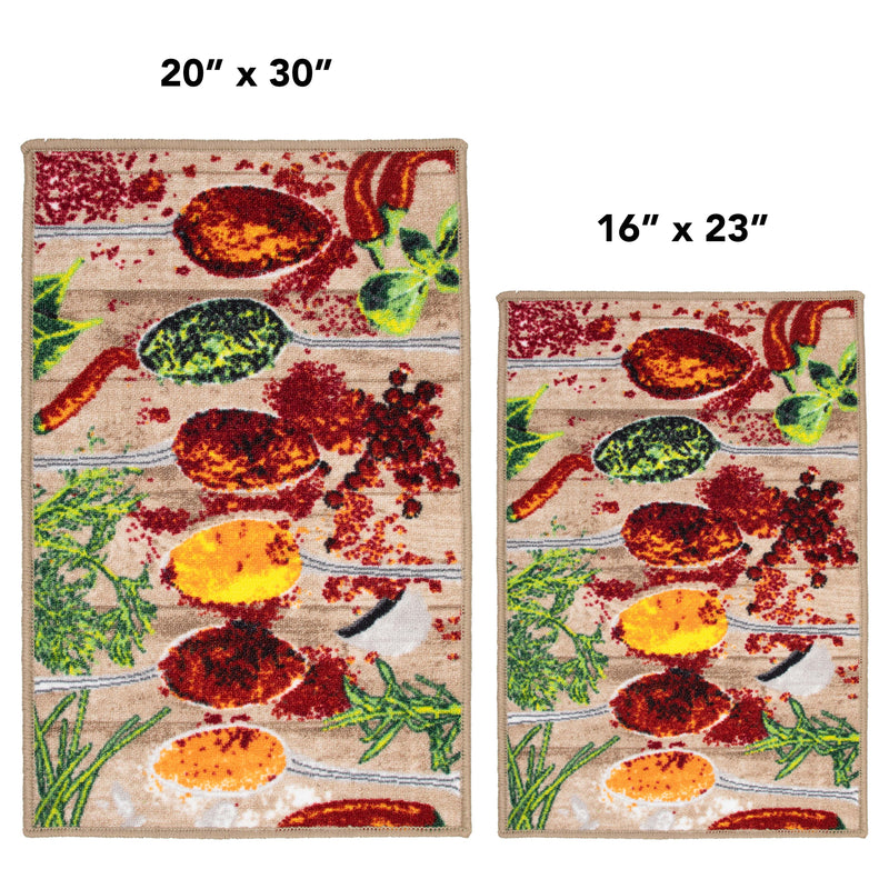 Sloppy Chef Printed Kitchen Area Rug (2 Piece Set), 16x23 & 20x30, Non-Skid Latex Backing, Design Options