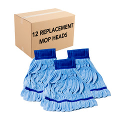 Case of 12 Microfiber Tube Mop Heads, Size & Color Options, Highly Absorbent, Quick Drying, Ideal for Home, Commercial, and Industrial Use