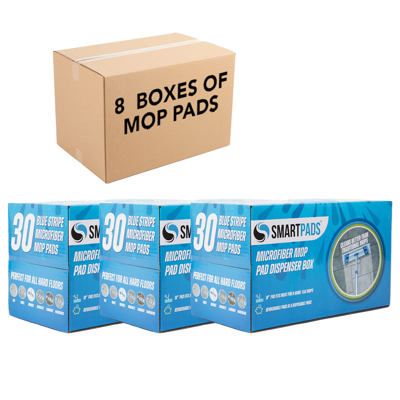 Case of 8 Boxes of Reusable Microfiber Mop Pads (18 Inch) - Each Dispenser Box Contains 30 Mop Pads