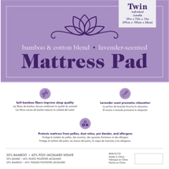 Lavender Scented Mattress Pad, Hypo-allergenic, Quilted Bamboo, Poly-Jacquard Blend, 18” Microfiber Deep Fitted Skirt, Bed Size Options