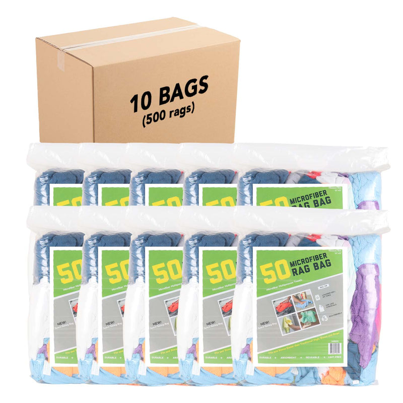 Bag of 50 Microfiber Cleaning Rags: Assorted Colors, 12 x 12