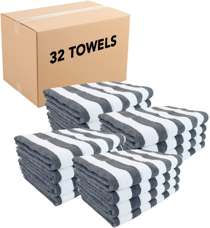 Cali-Cabana Towels: 100% Cotton, 30 x 60, Striped Color Options, Bulk Discount Case of 32 (8 Packs of 4).