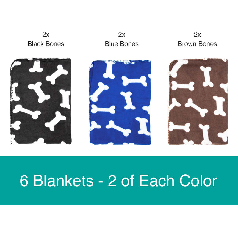 Bulk Case Pet Blankets, Size Options, Soft Polar Fleece, Bones Design