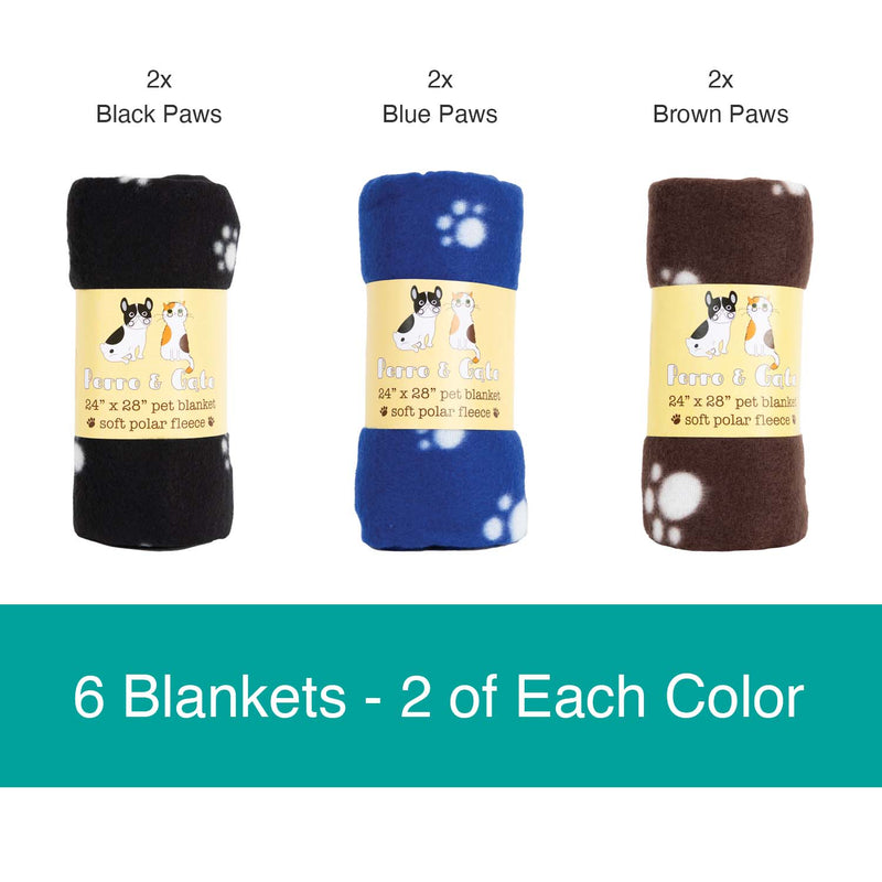 Pet Blankets, Size Options, Soft Polar Fleece, Paws Design, Pack of 6