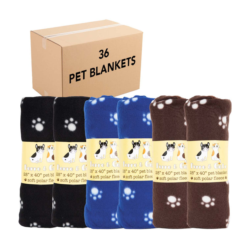 Bulk Case of Pet Blankets, Size Options, Soft Polar Fleece, Paws Design
