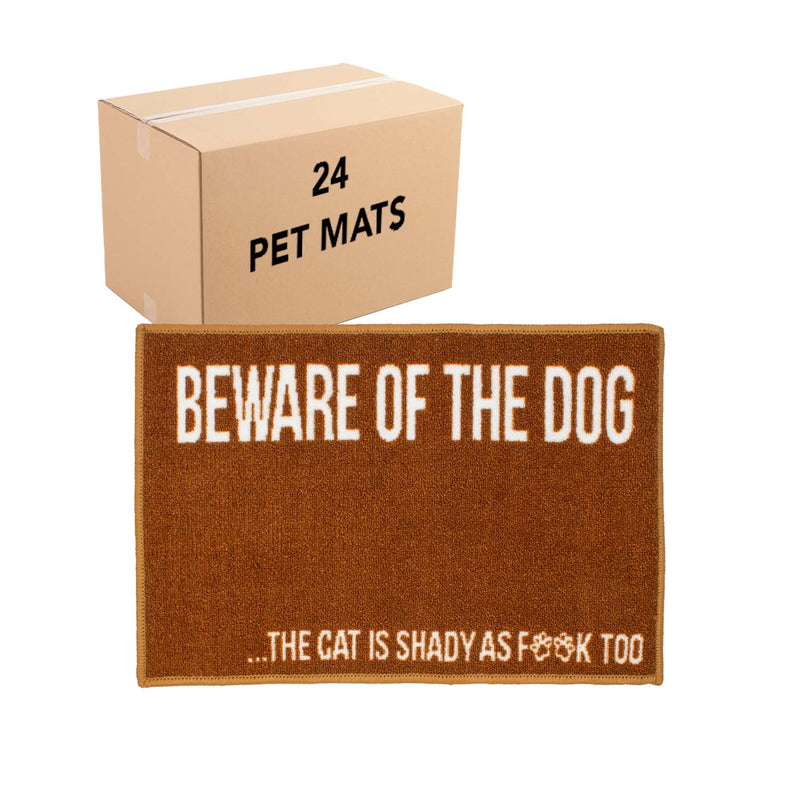 Case of 24 Pet Bowl Mat for Dog Owners, Funny Decorative Design "Beware", 16x24