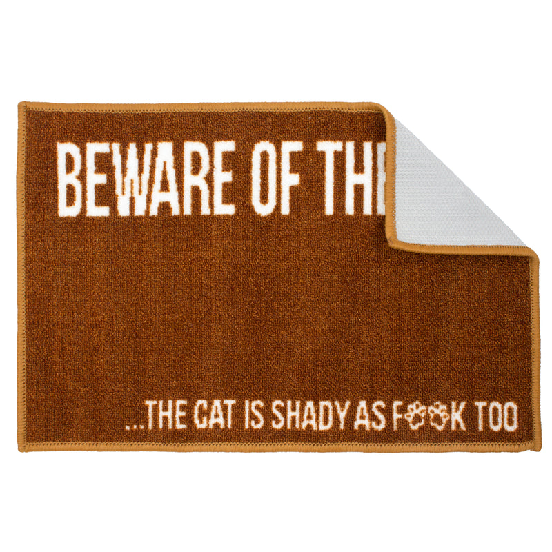 Pet Bowl Mat for Dog Owners, Funny Decorative Design "Beware", 16x24