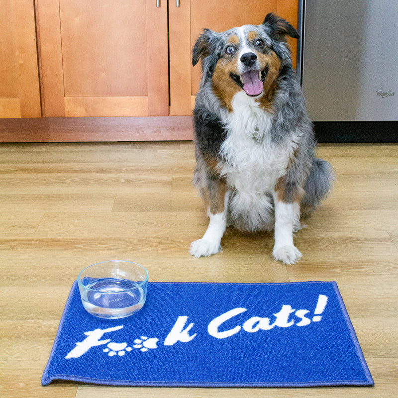 Pet Bowl Mat for Dog Owners, Funny Decorative Design F-Cats, Blue, 16x24