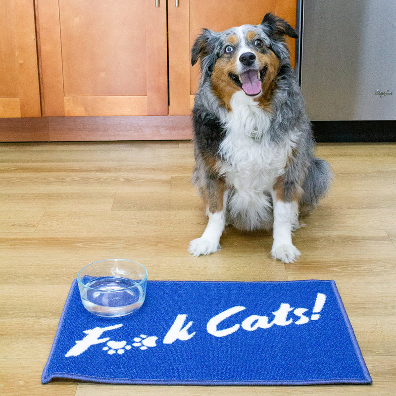 Case of 24 Pet Bowl Mat for Dog Owners, Funny Decorative Design "Fu@k Cats", Blue, 16x24