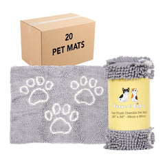 Chenille Pet Mat with Paw Print Designs (Bulk Case of 20), Soft Microfiber Chenille, 3 Colors, 20x31 in. & 26x35 in.