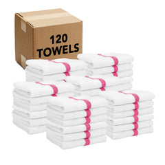 Power Gym Hand Towels (Case of 120), White, Color Stripe, Cotton,16x22 in.