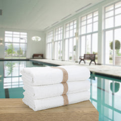 Power Gym Bath Towels (Case of 60), White, Color Stripe, Cotton, 22x44 in.