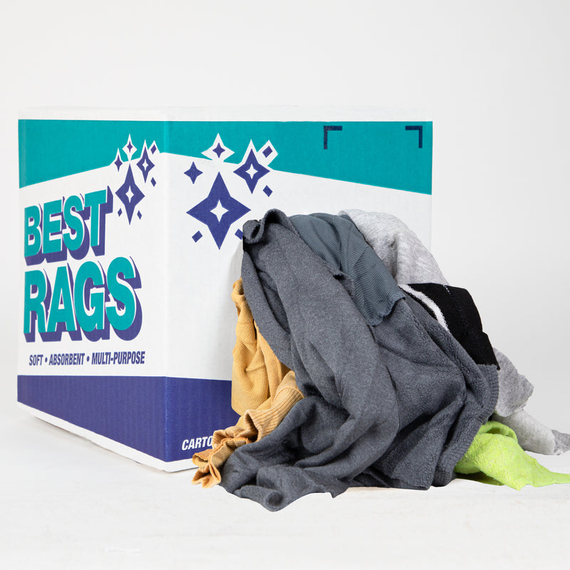 Reclaimed Sweatshirt Wiper Rags, 14x14 to 20x20, Assorted Colors, Package Size Options