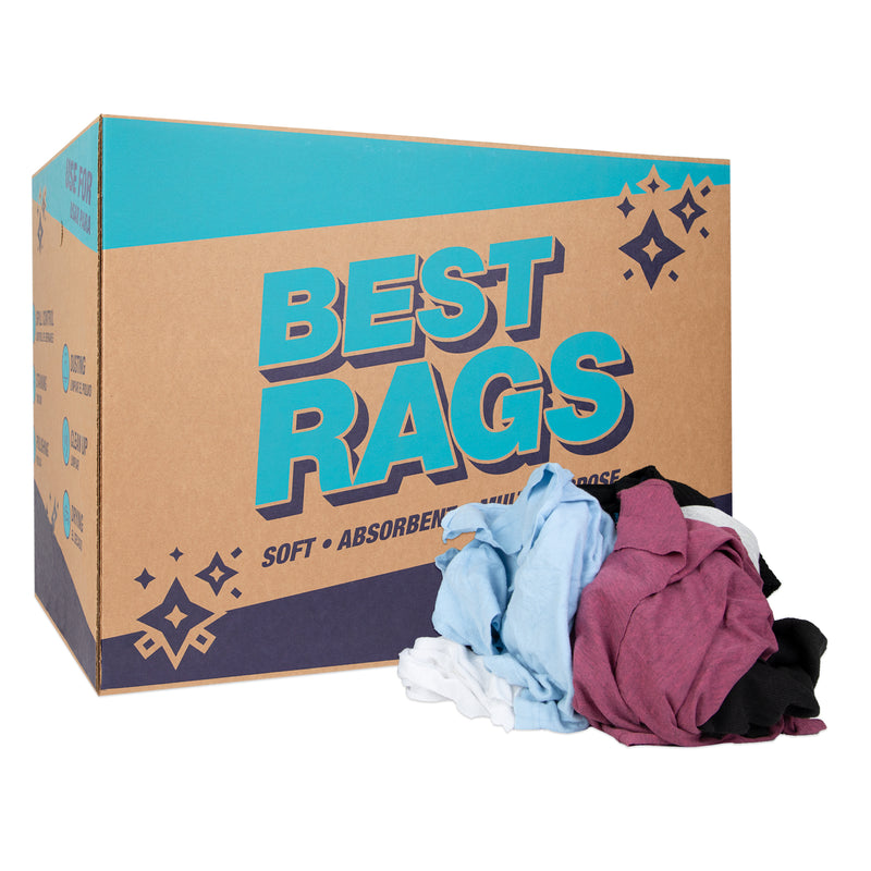 Reclaimed T-Shirt Wiper Cleaning Rags, 14x14 to 20x20 - Assorted Colors, Package Size Options