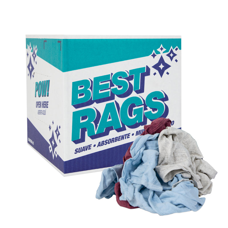 Reclaimed T-Shirt Wiper Cleaning Rags, 14x14 to 20x20 - Assorted Colors, Package Size Options