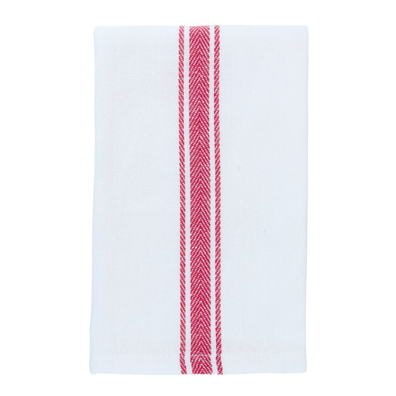 The Herringbone Tea Towel 12-Pack, Cotton, 15x25 in., Center Stripe on White, Six Colors, Buy a 12-Pack or a Bulk Case of 288