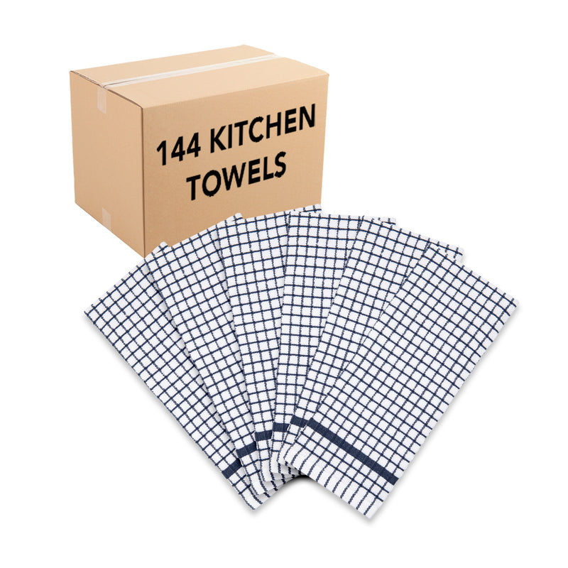 Sloppy Chef Classic Windowpane Kitchen Towel 6-Pack, Cotton, Five Color Options, Size 15x25 in., Buy A 6-Pack or A Bulk Case of 144, Black