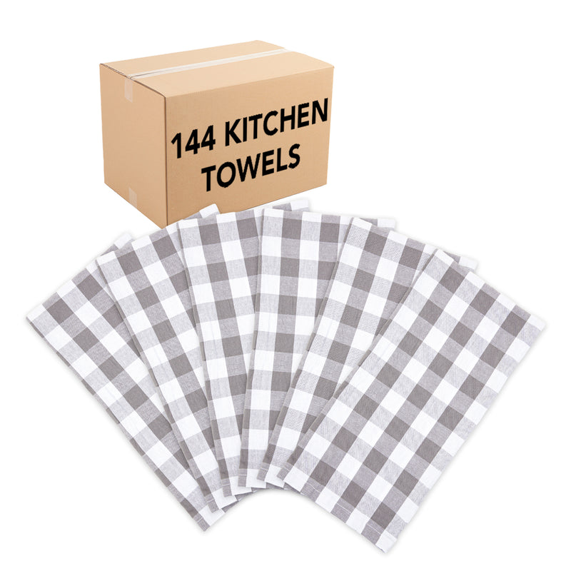 Bulk Case of 144 Buffalo Plaid Kitchen Towels, Oversized 20x30 in., Si