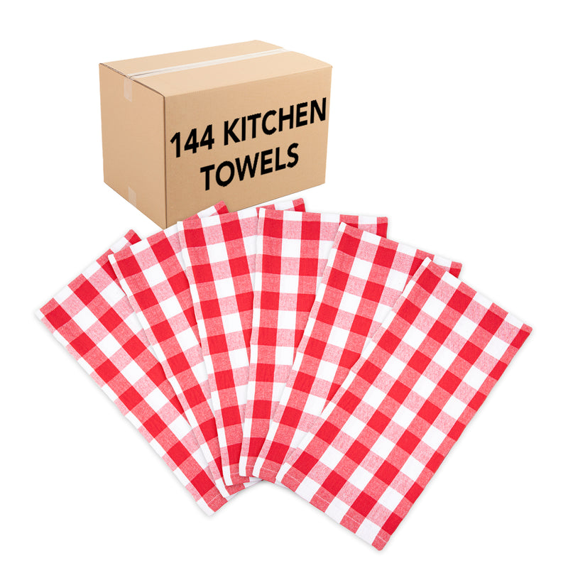 Sloppy Chef Buffalo Plaid Kitchen Towel 6-Pack, 20x30 in., Six Colors, Buy A 6-Pack or Buy A Bulk Case of 144, Red
