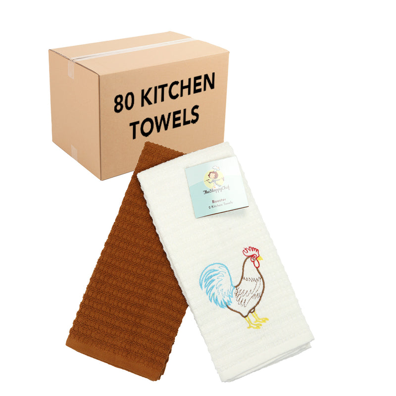 Decorative Embroidered Kitchen Towel Sets, 2 Towels per Set, One Embroidered Towel and One Solid Color Towel, Design Options, 16x26
