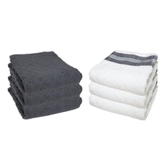 Premier Cotton Kitchen Towel Bulk Case, 15x25 in., Diamond Weave, Mixed White and Color Towels, 4 Border Stripe Colors, Buy a Bulk Case of 144