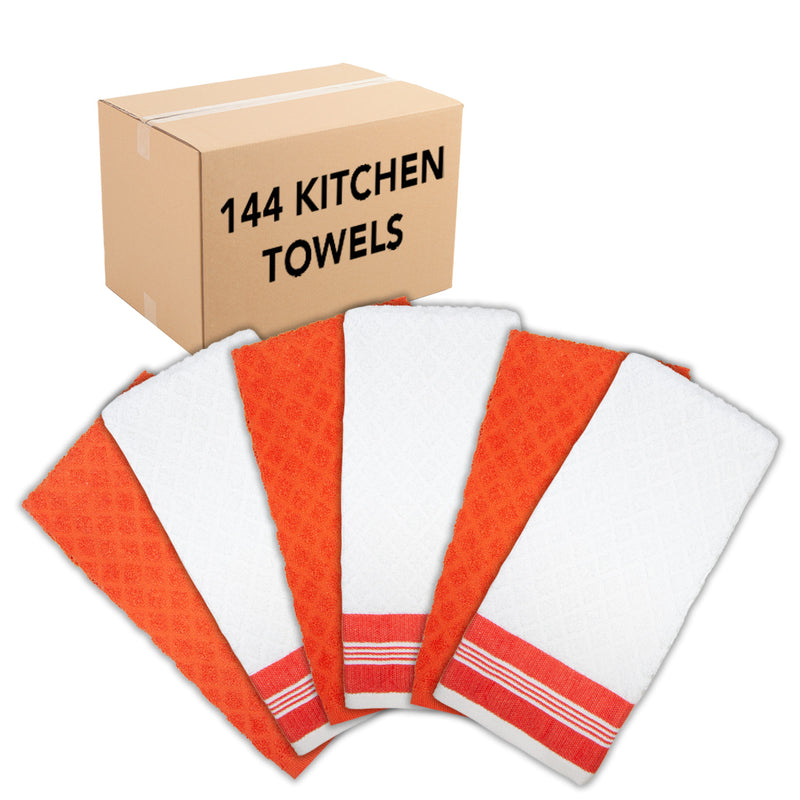 Premier Cotton Kitchen Towel 6-Pack, 15x25 in., Diamond Weave, White and Color Towels, 4 Color Options, Buy a 6-Pack or a Bulk Case of 144