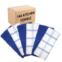 CASE of 144 Sloppy Chef Premier Kitchen Towels, 15x25 Inches, Cotton - Popcorn Stiped Pattern, Color Options