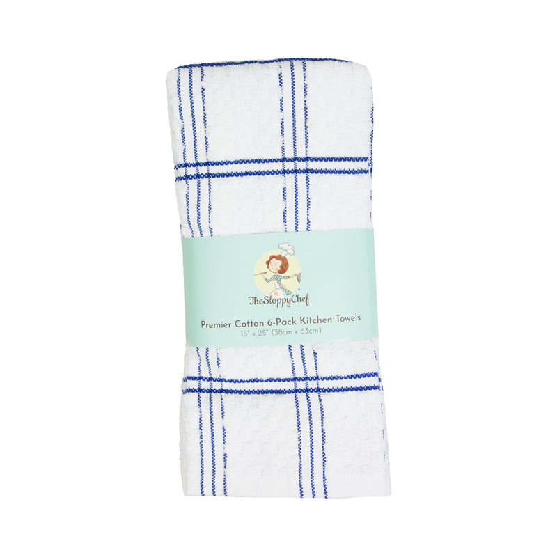 Sloppy Chef Premier Kitchen Towels (Pack of 6),15x25 in., Striped Pattern,  Blue, White & Navy, Cotton 