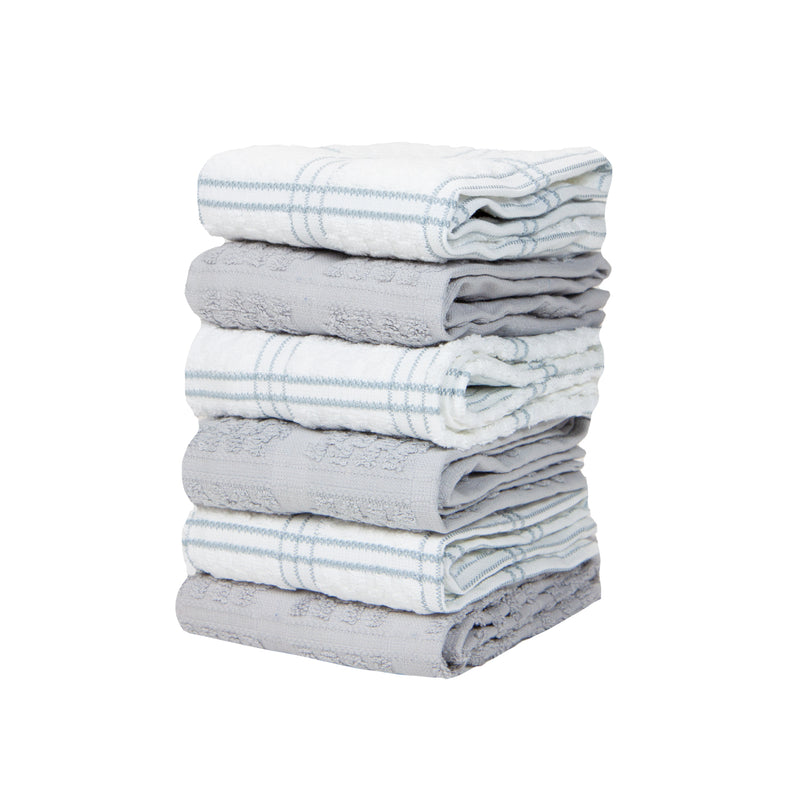 Arkwright LLC 6 Pack of Premier Kitchen Towels: 15 x 25, Cotton, Popcorn Pattern, Color Options, Silver