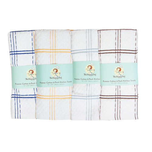 Sloppy Chef Premier Cotton Kitchen Towel 6-Pack, 15x25 in., Diamond Weave, White and Color Towels, 4 Color Options, Buy A 6-Pack or, Size: Case of 144