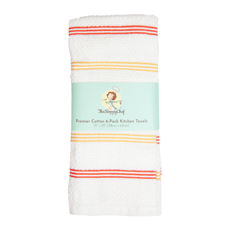 CASE of 144 Sloppy Chef Premier Kitchen Towels, 15x25 Inches, Cotton, Striped Pattern, Color Options