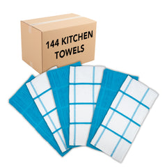 CASE of 144 Sloppy Chef Premier Kitchen Towels, 15x25 Inches, Cotton, Windowpane Striped Pattern, Color Options