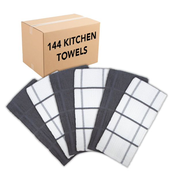 Arkwright Classic Checkered Kitchen Towels (Bulk Case of 144), Cotton,  15x25 in., Gray and White Pattern