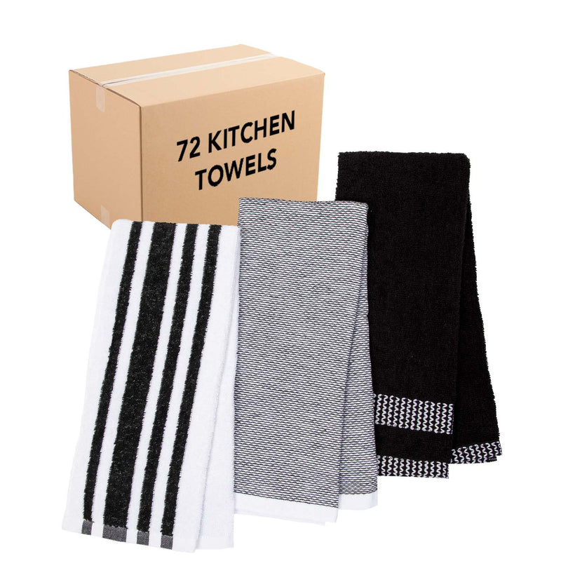 Premium Weave Yarn Dyed Kitchen Towels (Bulk Case of 72), Cotton, 16 x 26 in, Five Color Combinations