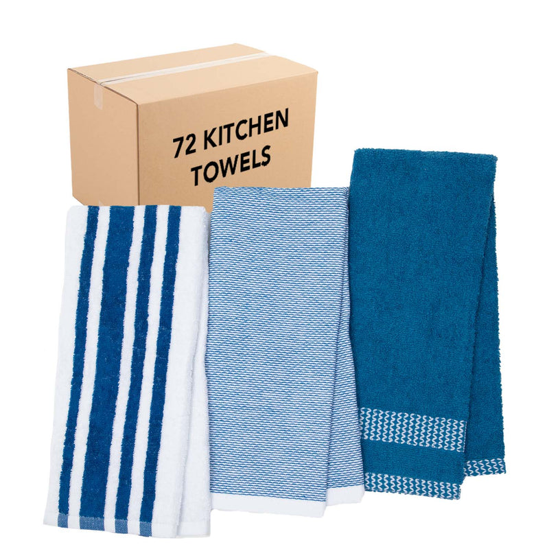 Sloppy Chef Premium Weave Yarn Dyed Kitchen Towels, Cotton, 16 x 26 in, Five Color Combinations, Buy in Packs of 3 or Buy Bulk Cases, Size: Case of 72
