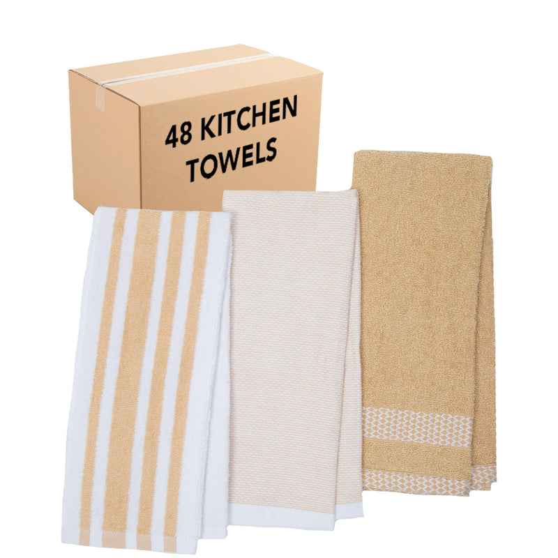 Premium Weave Yarn Dyed Kitchen Towels, Cotton, 16 x 26 in, Five Color Combinations, Buy in Packs of 3 or Buy Bulk Cases of 72