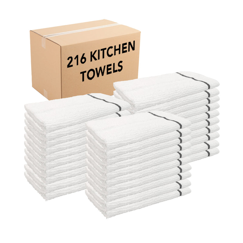 Ribbed Cotton Bar Mop Kitchen Towels, 16x19 in., White with Choice of Six Stripe Colors, Bulk Case of 216