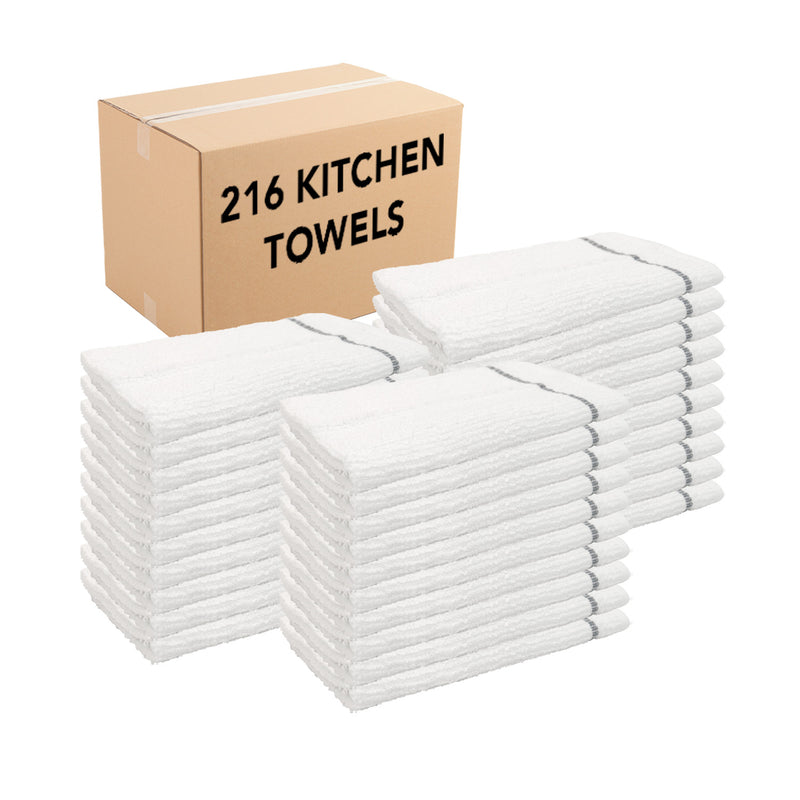 Ribbed Cotton Bar Mop Kitchen Towels, 16x19 in., White with Choice of Six Stripe Colors, Bulk Case of 216