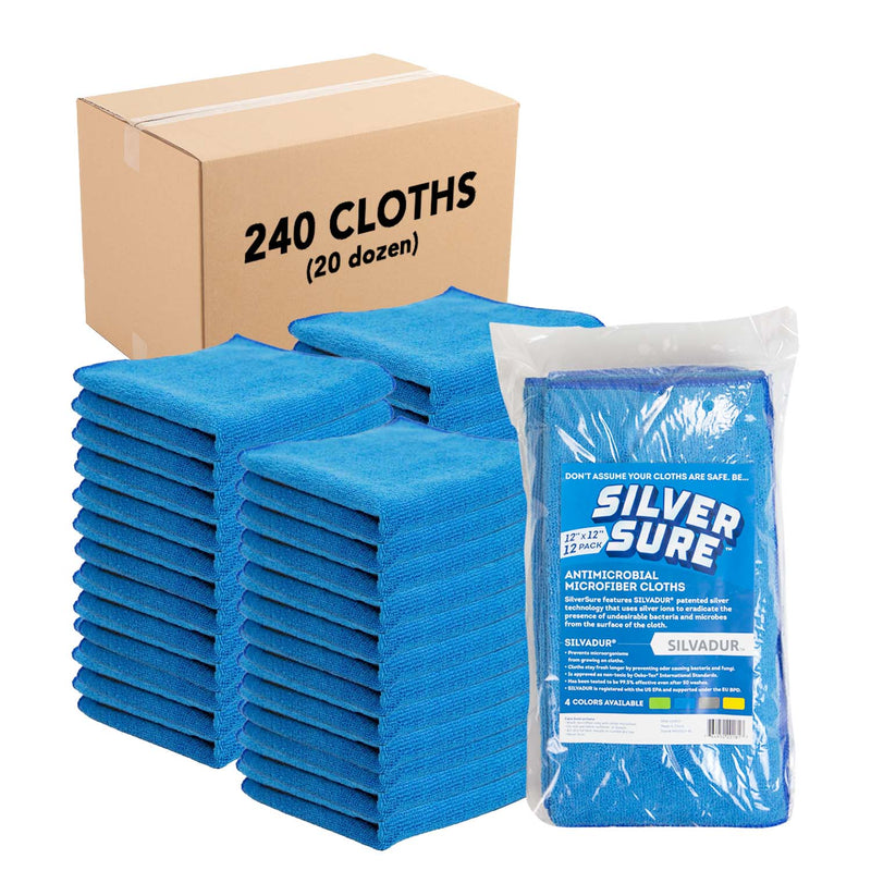 Case of 240 SilverSure Antimicrobial-Treated Cleaning Cloths - 12x12 in. - Color Options