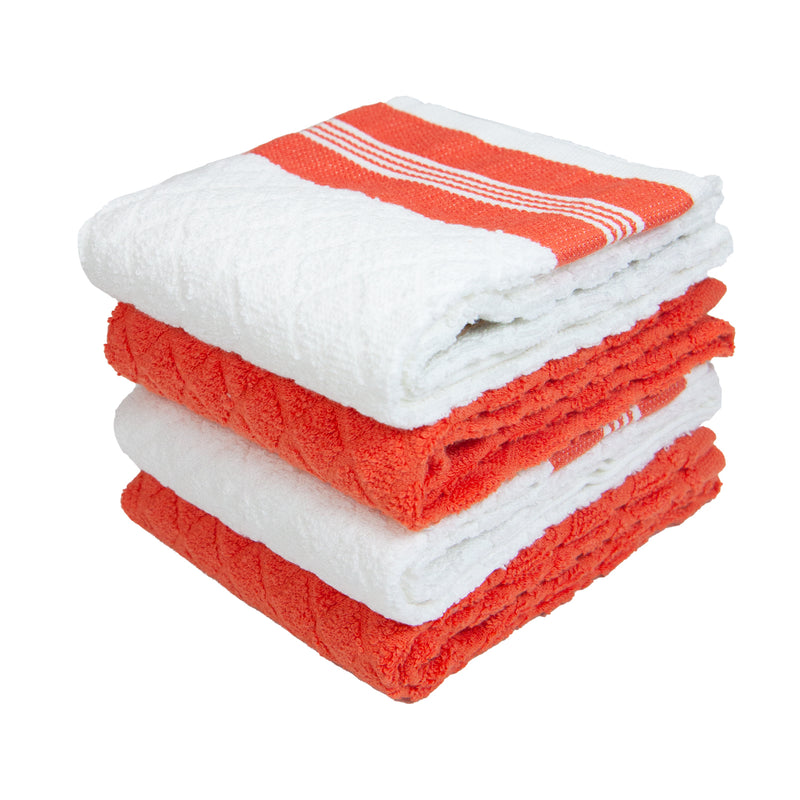 4 Pack of Kitchen Towels: 15 x 25, Striped With Diamond Pattern, Treated with Silvadur Anti-Microbial Properties