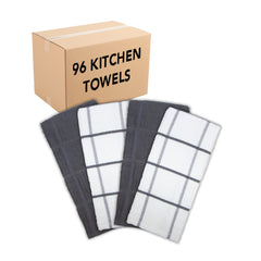 4 Pack of Sloppy Chef Kitchen Towels: 15 x 25, Striped Windowpane Pattern, Treated with Silvadur for Anti-microbial Properties