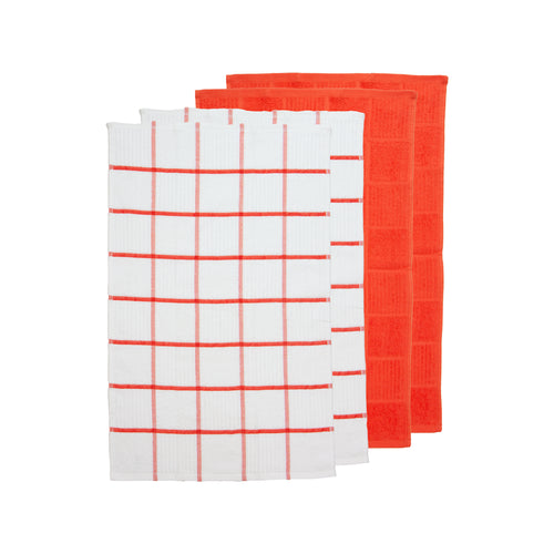 The Sloppy Chef Silvadur Cotton Kitchen Towels Windowpane Pattern - 4 Pack - 15x25 - Saffron