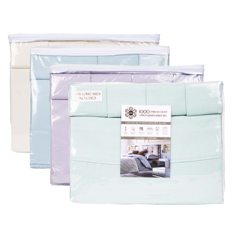 1000 Thread Count Sheet Sets (Case of 4 Sets), Set: 1 Flat Sheet, 1 Deep Pocket Fitted Sheet, and 4 Pillowcases, Size Options, 4 Colors