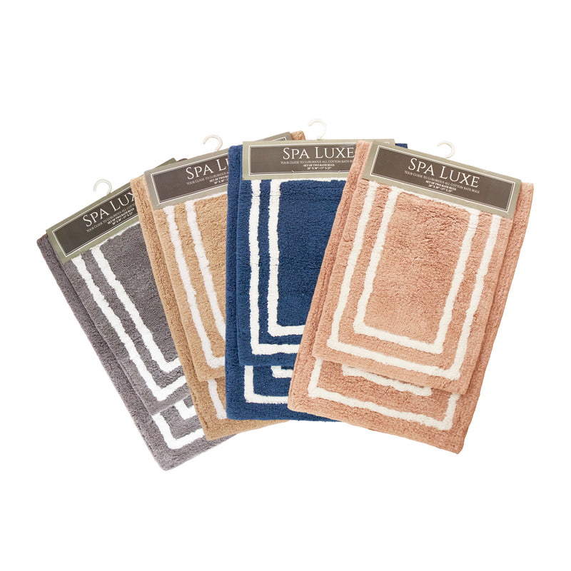 Spa Luxe 2-Piece Bath Rug Set, 17x23 & 20x30, Pattern and Color Options, Cotton with Latex Backing
